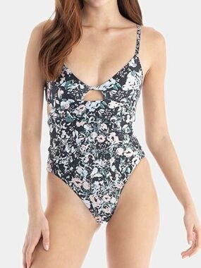 Tavik + Adrian Wildflower One-Piece Swimsuit in Black Peach and Light Blue S